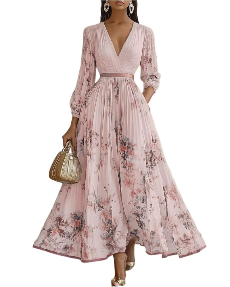 Gemma Long Women's Robe – V-Neck, Long Sleeves & Elegant Flowing Fit Spring