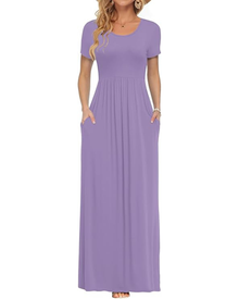 Fenna Maxi Dress for Women – Casual Long Dress with Short Sleeves, Pockets, and Elastic Waist