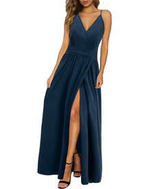 Kerensa Women's Maxi Robe – V-Neck, Open Back, Floral Print & Flowing Split Cut Summer Dress