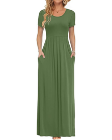 Fenna Maxi Dress for Women – Casual Long Dress with Short Sleeves, Pockets, and Elastic Waist
