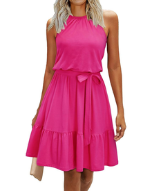 Bloom Women's Robe – Halter Neck, Floral Print & Pockets, A-Line Cut, Knee Length