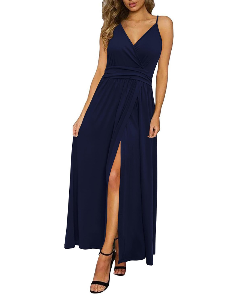 Kerensa Women's Maxi Robe – V-Neck, Open Back, Floral Print & Flowing Split Cut Summer Dress