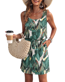 Fiorielle Women's Dress – Sleeveless Round Neck, Adjustable Waist & Pockets, Flowing Summer Fit