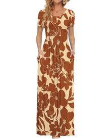 Fenna Maxi Dress for Women – Casual Long Dress with Short Sleeves, Pockets, and Elastic Waist