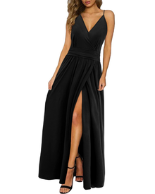 Kerensa Women's Maxi Robe – V-Neck, Open Back, Floral Print & Flowing Split Cut Summer Dress
