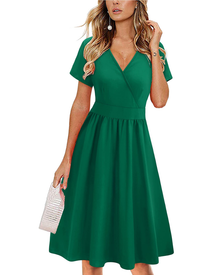 Evania Women's Robe – V-Neck Wrap, A-Line Cut & Pockets, Elegant Knee-Length