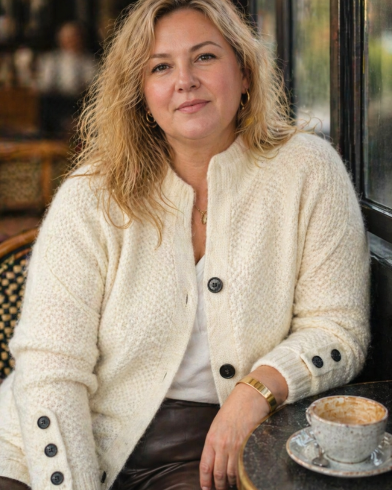 Jucille Plus Size Women's Cardigan – Soft Cashmere Buttoned Sweater Classic Elegant Fit