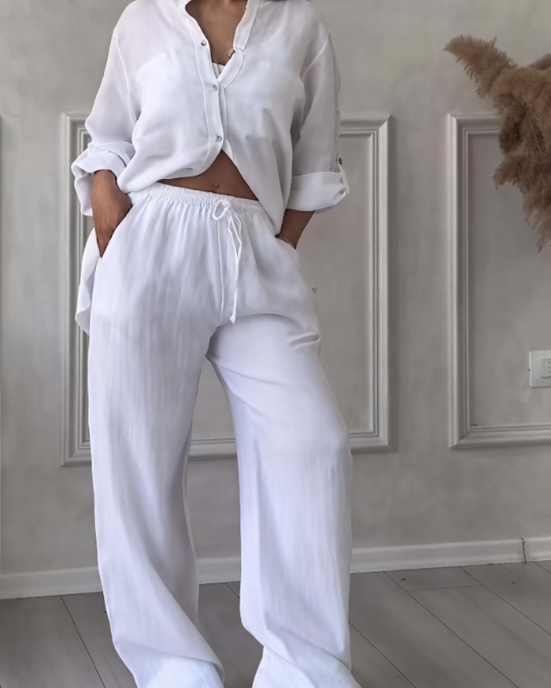 Léonsia Women's Set – 2-Piece Shirt & Wide Pants, Casual Chic Style