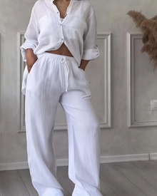 Léonsia Women's Set – 2-Piece Shirt & Wide Pants, Casual Chic Style