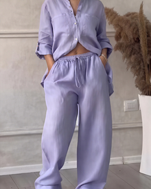 Léonsia Women's Set – 2-Piece Shirt & Wide Pants, Casual Chic Style