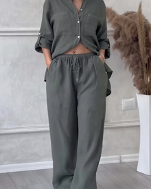 Léonsia Women's Set – 2-Piece Shirt & Wide Pants, Casual Chic Style