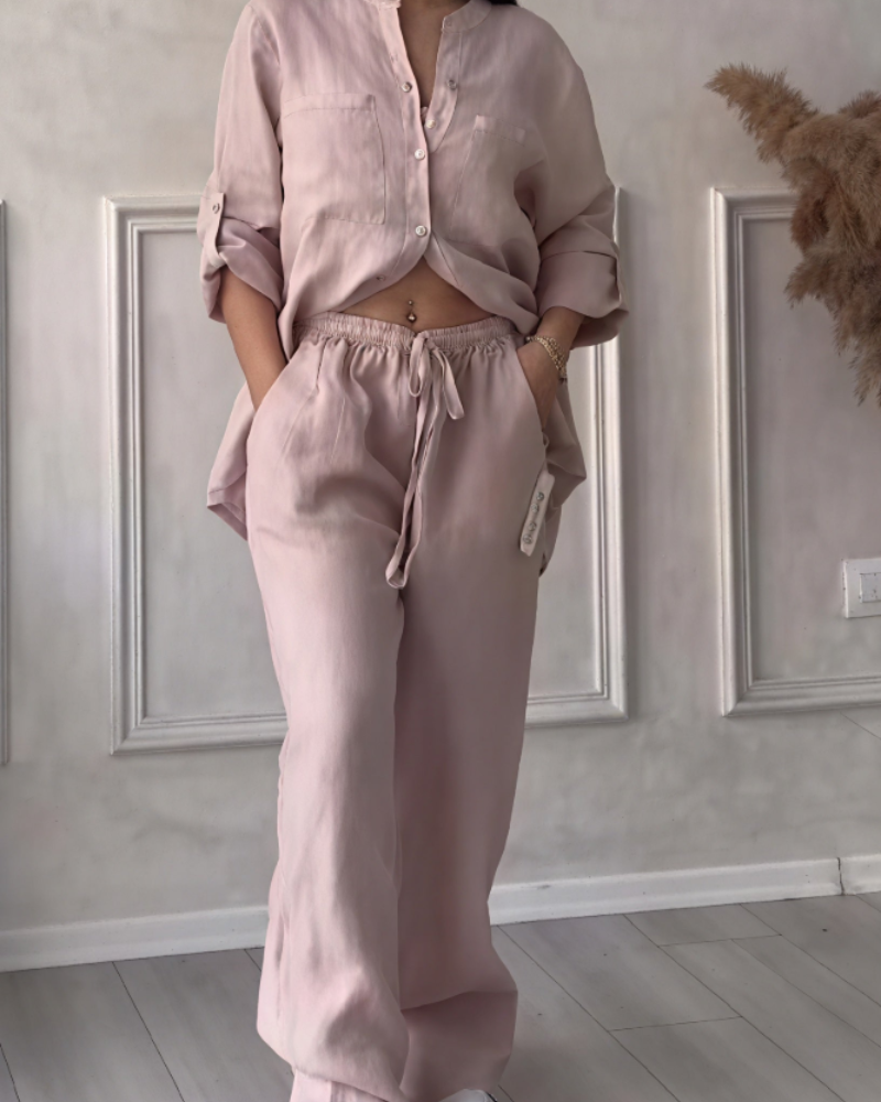 Léonsia Women's Set – 2-Piece Shirt & Wide Pants, Casual Chic Style