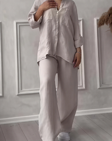 Léonsia Women's Set – 2-Piece Shirt & Wide Pants, Casual Chic Style