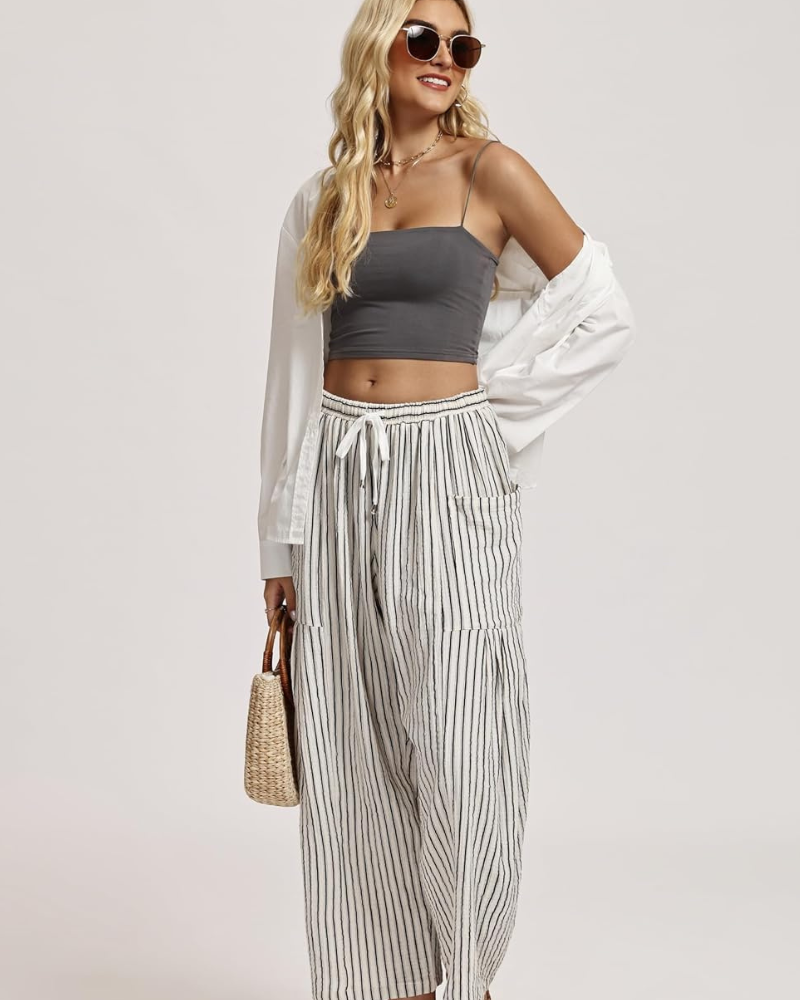 Tina Women's Pants – Wide-Leg Linen Palazzo, Oversized, Drawstring Waist & Pockets