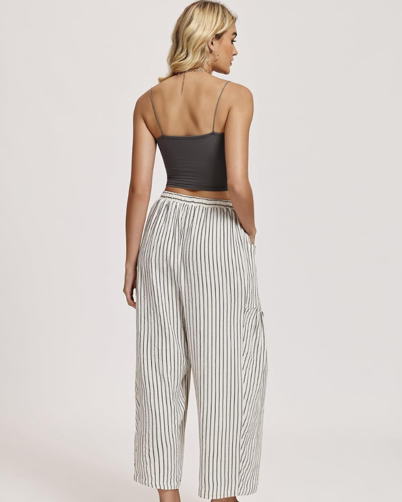 Tina Women's Pants – Wide-Leg Linen Palazzo, Oversized, Drawstring Waist & Pockets