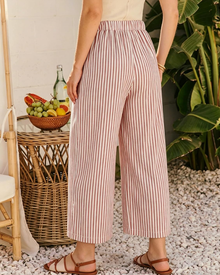 Eshie Women's Pants – Wide Striped Capri with Elastic Waist, Drawstring & Pockets