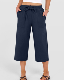Kris Women's Pants – High Waist Capri Palazzo with Drawstring & Pockets Summer
