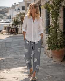 Léa Women's Pants – Wide Linen Cotton Capri with Elastic Waist & Pockets