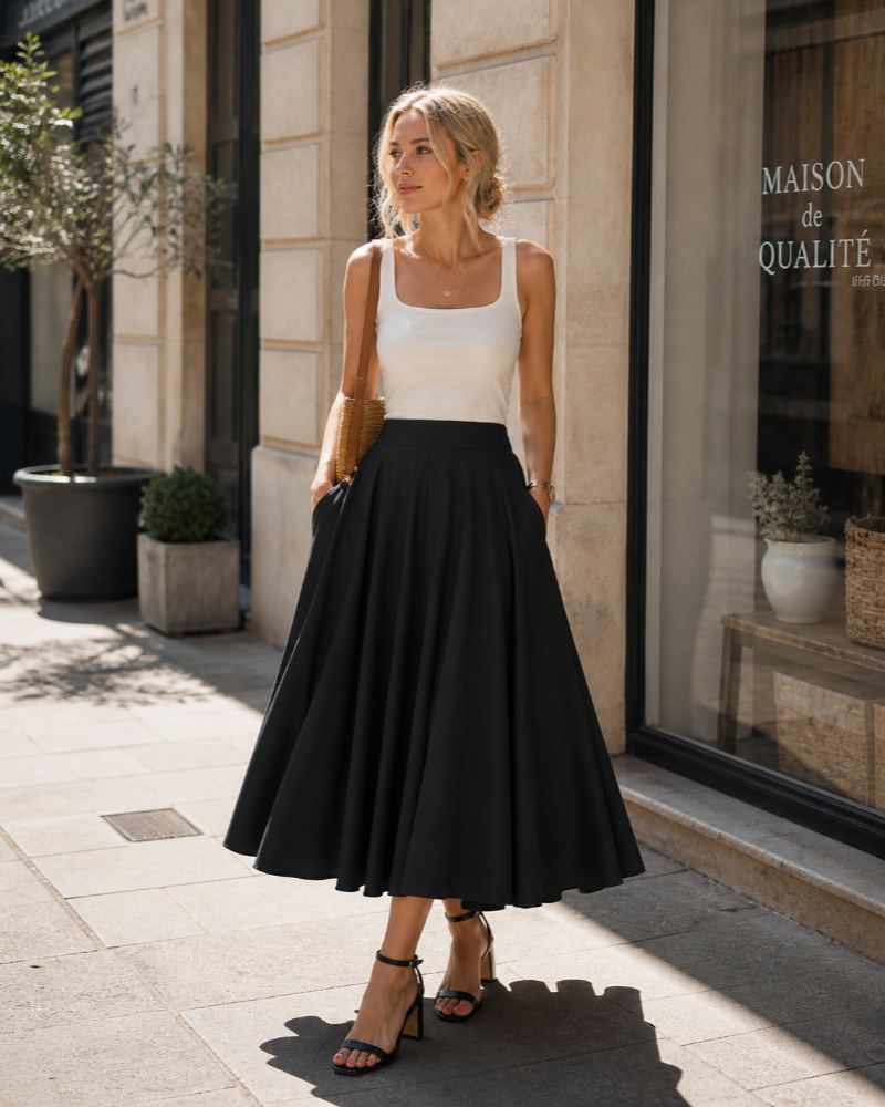 Jade Midi Skirt for Women – Flowing High-Waisted Skirt, A-Line & Pockets Summer