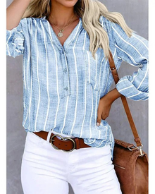 Tifanny Loose Women's Blouse – V-Neck Top with Buttons, Rolled-Up Sleeves & Casual Style