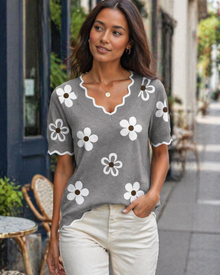 Amirah Women's Top – Lightweight Short Sleeve V-Neck Elegant Business Casual