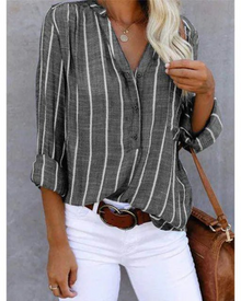Tifanny Loose Women's Blouse – V-Neck Top with Buttons, Rolled-Up Sleeves & Casual Style