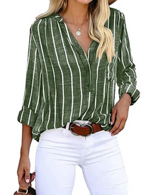 Tifanny Loose Women's Blouse – V-Neck Top with Buttons, Rolled-Up Sleeves & Casual Style