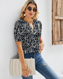 Nina Women's Summer Blouse – Floral V-Neck, Puff Sleeves & Flowing Fit