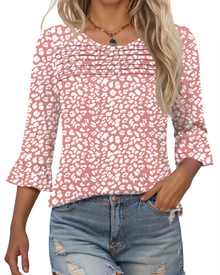 Lucy Summer Blouse for Women – 3/4 Flared Sleeves & Pleated Front