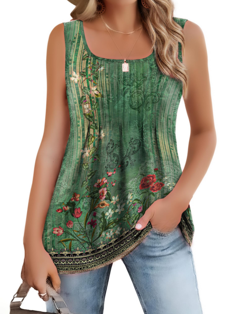 Chloe Women's Summer Tank Top – Square Neck, Pleated, Loose Fit