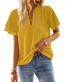 Jiana Women's Summer Blouse – V-Neck Crochet Lace & Ruffled Sleeves