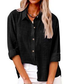 Olivia Women's Blouse – Cotton Linen V-Neck Buttoned Long Sleeves