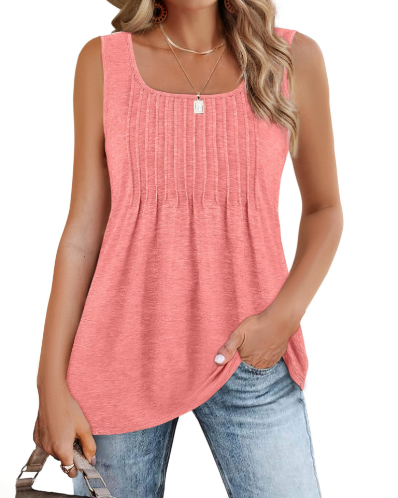 Chloe Women's Summer Tank Top – Square Neck, Pleated, Loose Fit