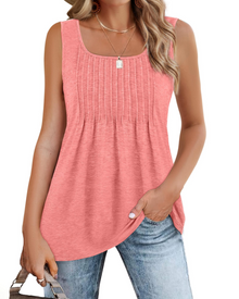 Chloe Women's Summer Tank Top – Square Neck, Pleated, Loose Fit