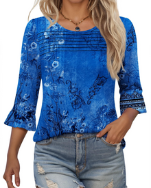 Lucy Summer Blouse for Women – 3/4 Flared Sleeves & Pleated Front