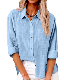 Olivia Women's Blouse – Cotton Linen V-Neck Buttoned Long Sleeves