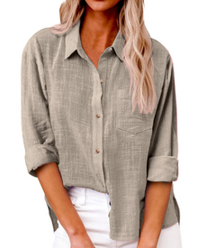 Olivia Women's Blouse – Cotton Linen V-Neck Buttoned Long Sleeves
