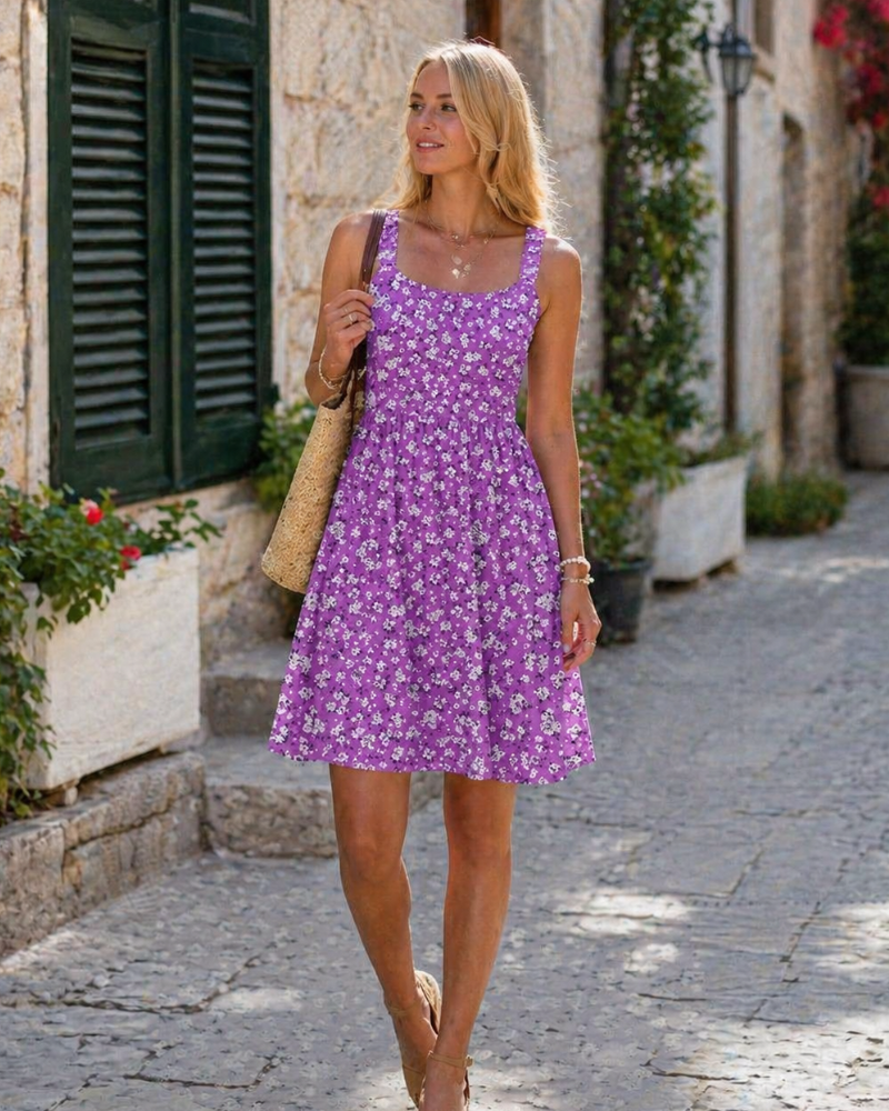 Susana Summer Dress for Women – Sleeveless Fitted Waist Dress, Square Neck & A-Line Cut