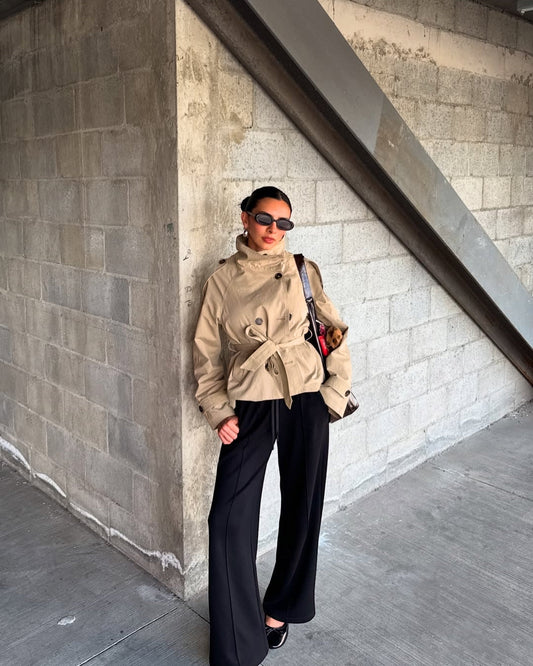 Isabella Laurent | Cropped Belted Trench Jacket For Women