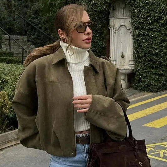 Valentina Rousseau | Oversized Cropped Suede Jacket For Women