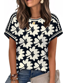 Zaria Women's Top – Casual Chic Round Neck T-shirt, Loose Fit & Short Sleeves Summer