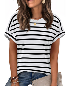 Zaria Women's Top – Casual Chic Round Neck T-shirt, Loose Fit & Short Sleeves Summer