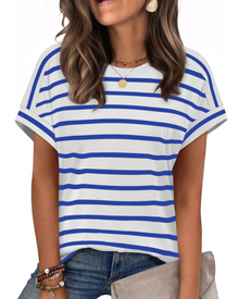 Zaria Women's Top – Casual Chic Round Neck T-shirt, Loose Fit & Short Sleeves Summer