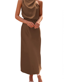 Zena Women's Dress – Satin Maxi Dress with High Neck, Elegant Flowing Evening Cut