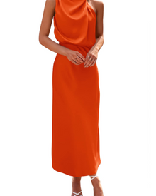 Zena Women's Dress – Satin Maxi Dress with High Neck, Elegant Flowing Evening Cut