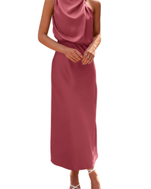 Zena Women's Dress – Satin Maxi Dress with High Neck, Elegant Flowing Evening Cut