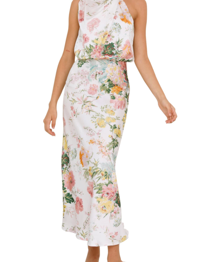Zena Women's Dress – Satin Maxi Dress with High Neck, Elegant Flowing Evening Cut