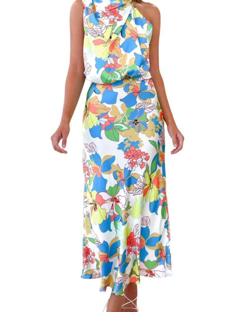 Zena Women's Dress – Satin Maxi Dress with High Neck, Elegant Flowing Evening Cut