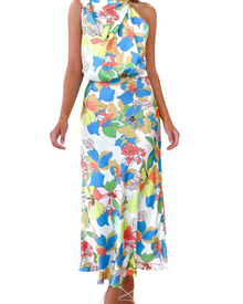 Zena Women's Dress – Satin Maxi Dress with High Neck, Elegant Flowing Evening Cut