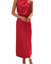 Zena Women's Dress – Satin Maxi Dress with High Neck, Elegant Flowing Evening Cut